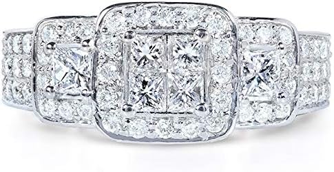 Kobelli Princess & Round-Brilliant Diamond Engagement Ring 1 carat (ctw) in 14k White Gold
