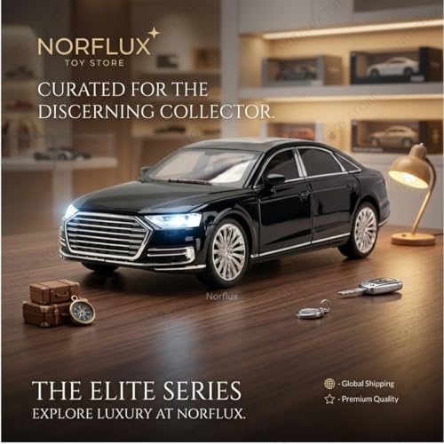 Image of 1:24 Audi A8 Diecast Model Car | Luxury Sedan Toy with Light & Sound | Alloy Metal Pull Back Car | Openable Doors | Best Gift for Kids & Collectors [Multicolor] [Pack of 1]