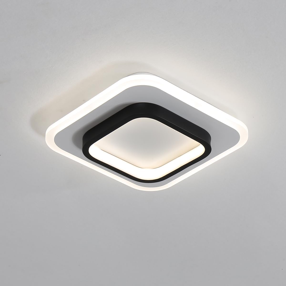 Square Designs Ceiling Light Fixture,3 Color Dimming Black Aisle Light，Suitable ffor Hallway Bedroom Bathroom Kitchen Balcony Stair Aisle Ceiling Lamp (Black, Dia9.4*H2 inch), BLS-101