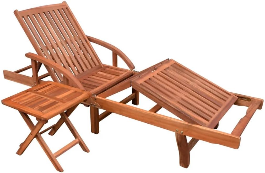 Sun Lounger with Table,Outdoor Lounge Chairs,Patio Furniture,Wheels Make it Easy to Move,with Galvanized Hardware,Adjustable Backrest and Footrest,for Garden,Lawn, Solid Acacia Wood