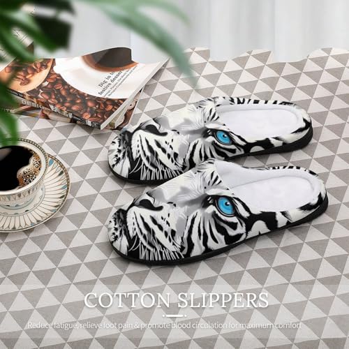 White Tigers with Blue Eyes Women's Slippers Cotton House Shoes Slip On Memory Foam Indoor Outdoor4