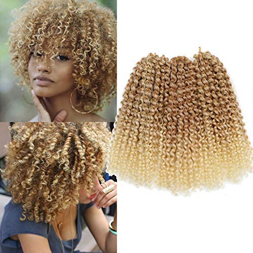 Sharopul Kinky Curl Short Hairstyle 8 Inch 3pcs/pack Afro Kinky Twist Hair Blonde Soft Synthetic Crochet Braiding Hair Extention (blonde)