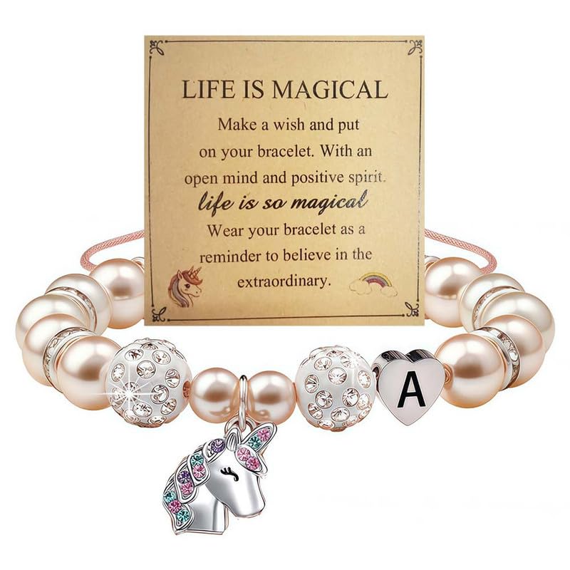 Unicorn Bracelet Gifts - Heart Initial A To S Unicorn Jewelry Unicorns Gifts Rainbow Letter Unicorn Bracelets Birthday Gift
