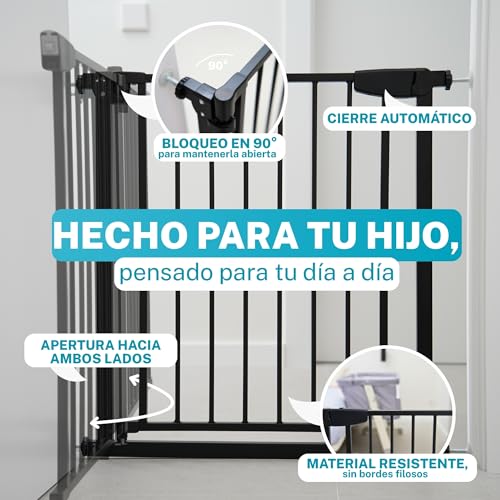 ALMAR Baby Sicherheitsbarriere 61-68 cm schwarz | Einfache Montage ohne Schrauben für Türen, Flure oder Treppen für Kinder oder Haustiere | Weißer Zaun mit selbstschließender Schwingung auf beiden