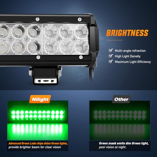 Image of Nilight LED Light Bar 12 Inch 72W Spot Flood Combo Green Beam Off Road Lights Fishing Hunting Emergency Deck Boat Work Lighting for Trucks UTV Pick-up Van Boat Tractor