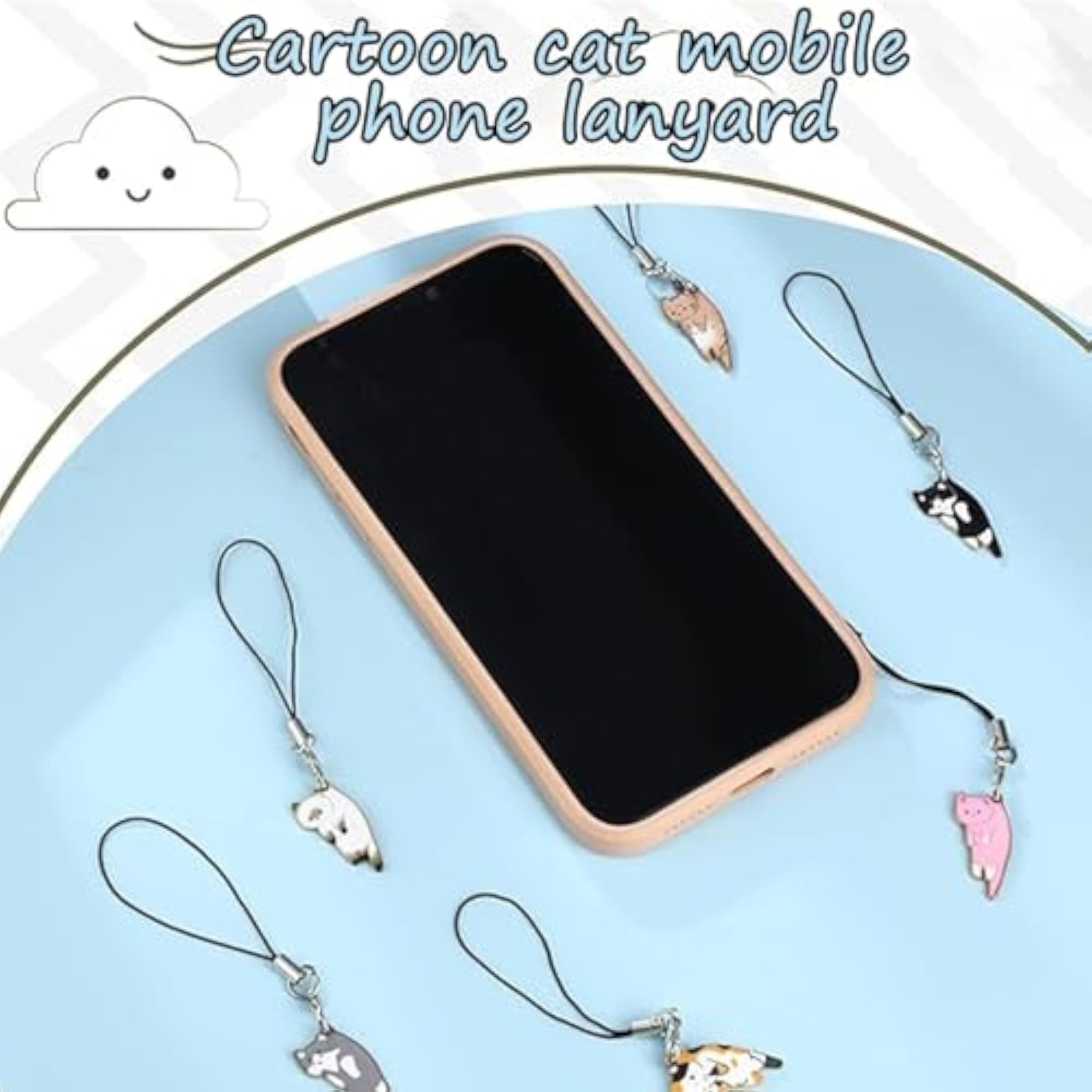 Kawaii Cat Phone Charms Set, 6 Pcs Alloy Mobile Accessories