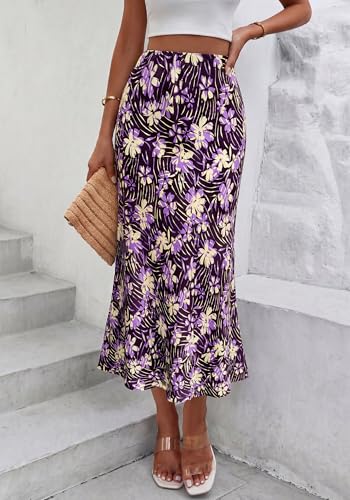 Image of BTFBM Satin Skirts for Women Trendy 2026 Summer Fall | High Waisted A-Line Leopard Print,Floral Print, Business Casual,Cocktail,Wedding Guest,Long Silk Midi Skirt
