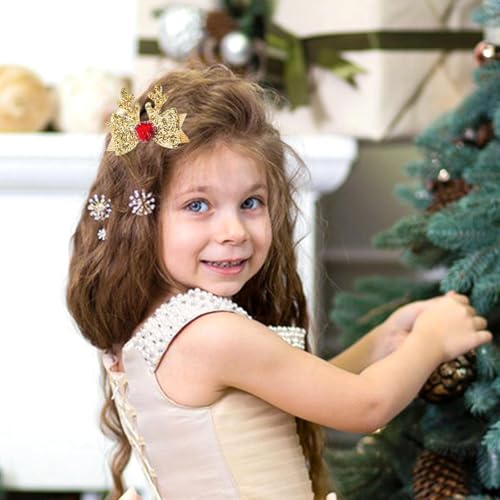 4 Piezas Pinzas para el Cabello de Navidad LÉ ÉCLAT Moño con Cuernos de Reno Disfraz Brillante miniatura 4