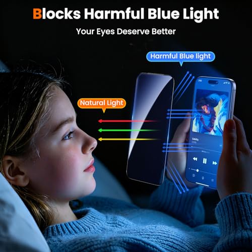 Image of UniqueMe for iPhone 17 Pro Blue Light Blocking Screen Protector, 2 Pack | 6.3 inch, Anti-blue Light, Eye Protection, Bubble-Free, Tempered Glass, 9H+ Hardness, 3D Full-coverage, Easy Installation