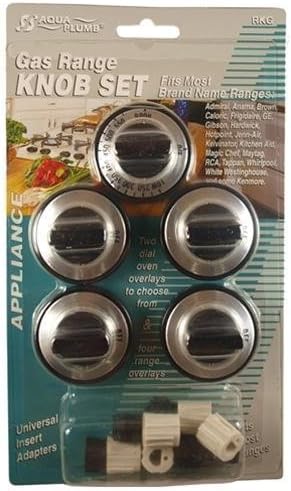 RKG Gas Range Knob Set Replacement, Black with Silver Overlay, by Aqua Plumb