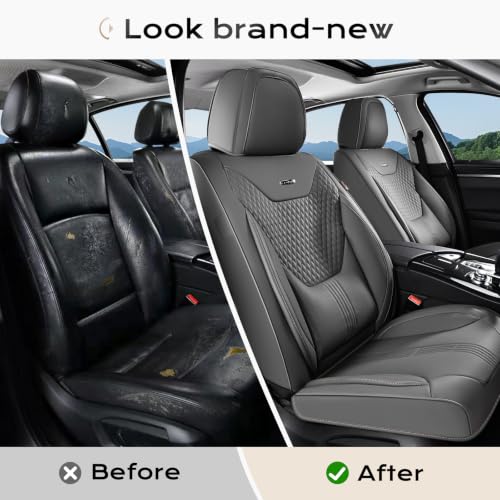 Image of Coverado Car Seat Covers Full Set, Front Seat Covers with Lumbar Support and Back Seat Cover Waterproof Leather Automotive Seat Cover, Universal Car Interior Protectors Cushion for Most Cars
