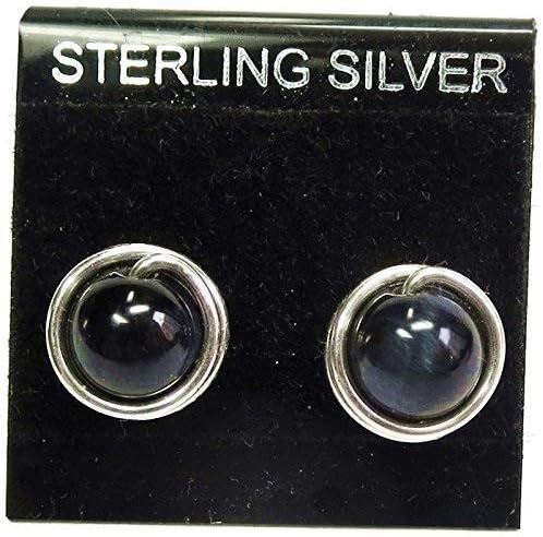 Blue Tiger Eye & Sterling Silver Wire-Wrapped Post Earrings