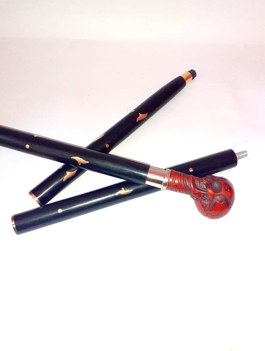 Wooden Walking Stick, Skull Head Handle Cane Gift