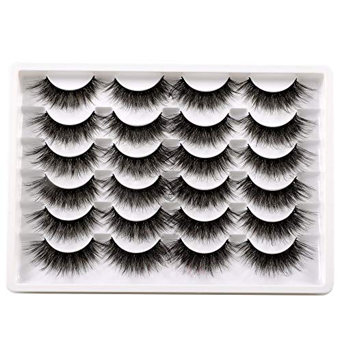 Cat Eye Lashes Pack 3D Faux Mink Lashes 20mm Long Fluffy Dramatic Thick Full Volume False Eyelashes Soft Reusable Handmade Fake Eyelashes, 12 Pairs Pack by Pawotence