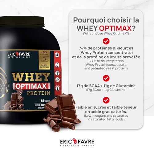 WHEY OPTIMAX PROTEIN +74% Protéines Bi-sources: WPC + Protéine Brevetée, 17g BCAA, 11g Glutamine, Peu Sucrée et Onctueuse |Idéal pour la Prise de Masse Musculaire| Vanille 500g - Eric Favre – Image 3