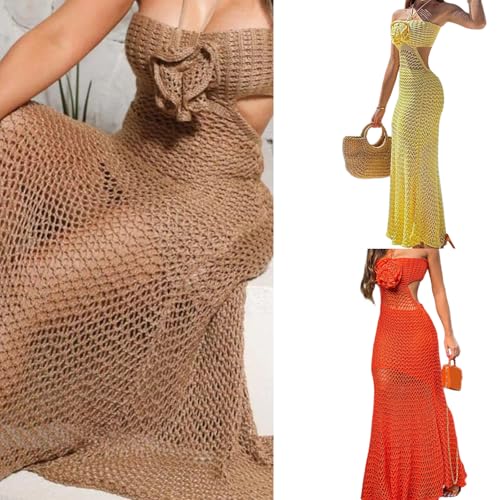 Women Halterneck Beach Coverup Dress Knitted Swimsuit Coverups Crochet Beach Dress Full Length Beach Coverup Dress2