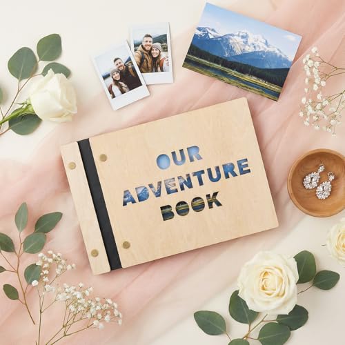 Álbum de Fotos de Madera 'Our Adventure Book' 6,9" × 10", Libro de Recuerdos para Viajes, Boda, Aniversario, Regalo para Pareja o Amigos miniatura 4