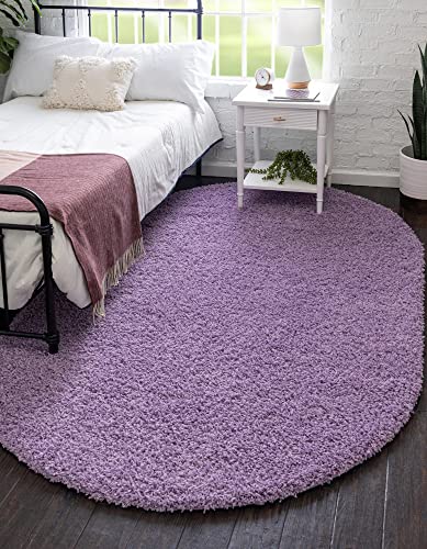 Rugs.com - Über Cozy Solid Shag Collection Rug – 3' x 5' Oval Lilac Shag Rug Perfect for Living Rooms, Large Dining Rooms, Open Floorplans
