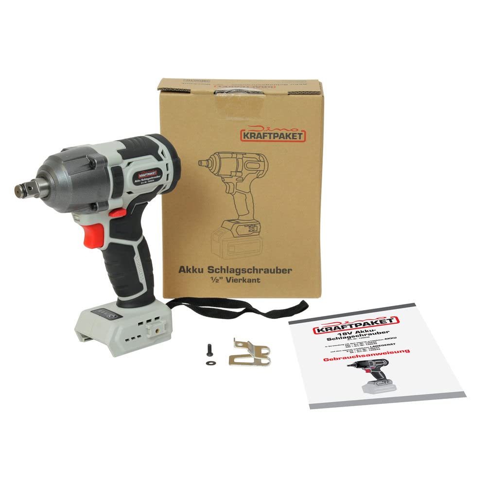 Dino KRAFTPAKET 18 V-400 Nm bezszczotkowa akumulatorowa wkrętarka udarowa 1/2 cala uchwyt czworokątny z 3-stopniowym ogranicznikiem siły obrotowej/3-biegowa (400 Nm/300 Nm/200 Nm) i lampą LED, silnik