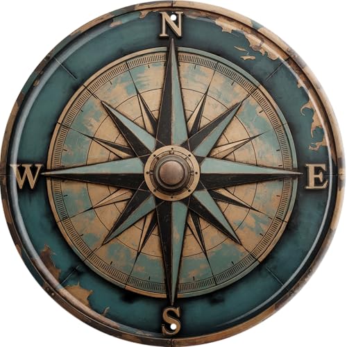 Boho Nautical Compass Funny Rustic Wall Metal Tin Signs Decor 8x8 in