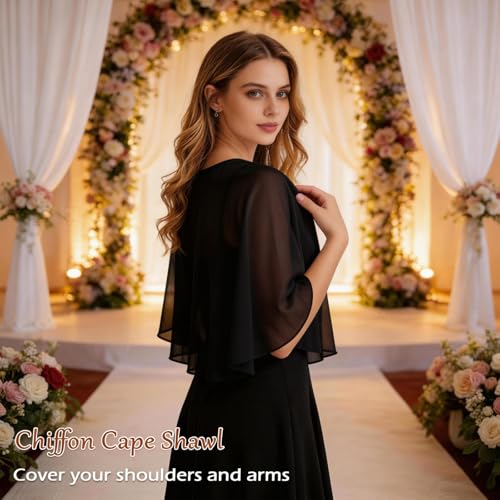Image of Ciormis Chiffon Capelet Women's Soft Shawls and Wraps for Evening Dresses, Wedding Formal Dress Shawl Cape Cover up