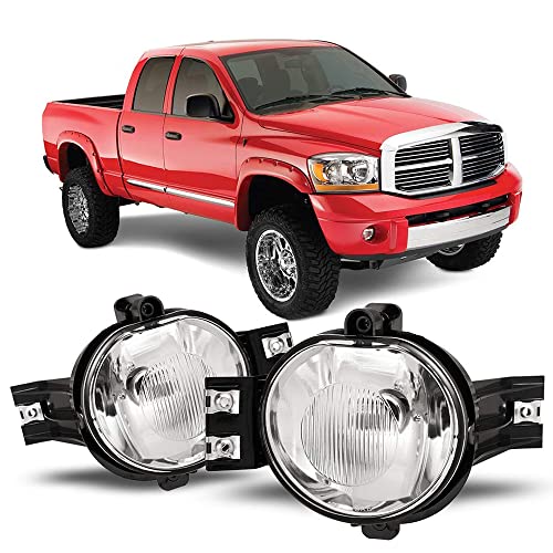 CPW OEM Fog Lights Assembly Fit For 2002-2008 Dodge Ram 1500, Driver & Passenger Driving Front Fog Lamps Fit For 2003-2009 Dodge Ram 2500 3500 w/ 9006 Halogen Bulb (Black Housing Clear Lens)