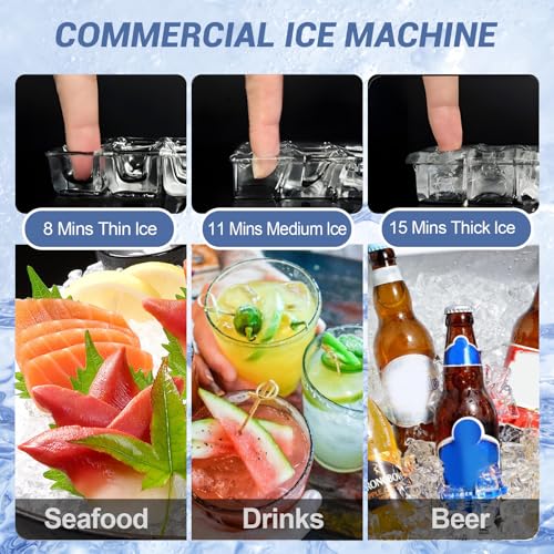 Image of Commercial Ice Maker Machine 650 Lbs /24H, 350 Lbs Large Storage, Stainless Steel Commercial Ice Machine, 182 Ice Cubes /8-15 Min, Set Ice Thickness, 24H Timer Industrial Ice Machine for Bar, Cafe, etc