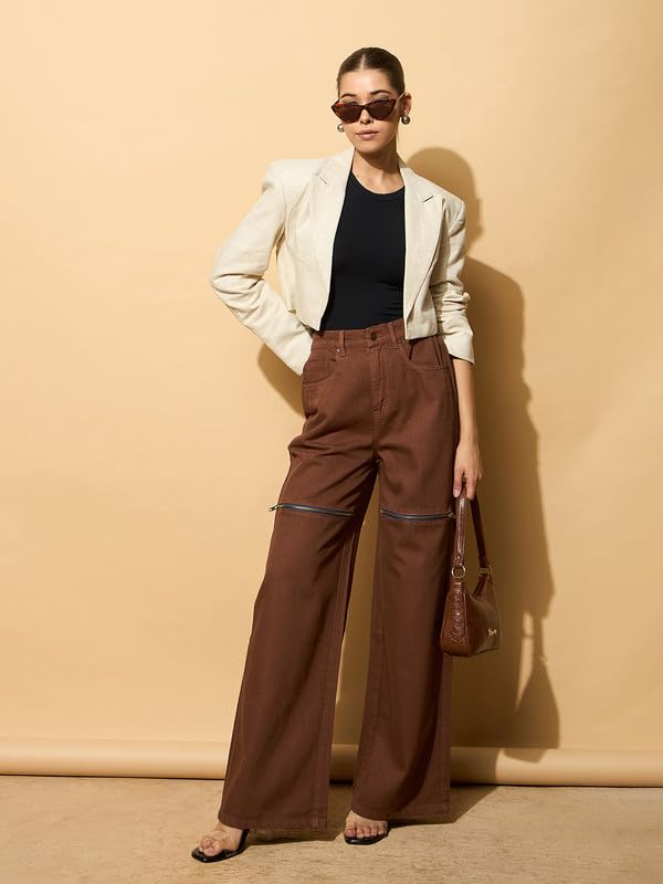 Image of Blue Zipper Design Baggy Jeans