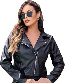 Jaqueta Couro Ecológico Feminino Blusa de frio Donna Martins Cor:Preto;Tamanho:M