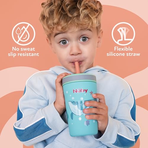 Image of Nuby Thirsty Kids Flexstraw Stainless Steel Insulated Toddler Cup - 12 oz