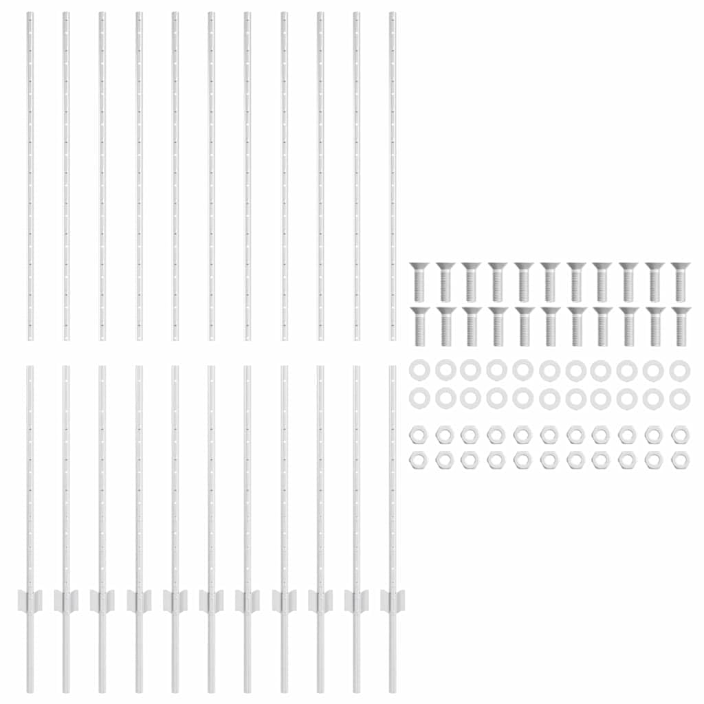 Postes de valla de hormigón de acero con recubrimiento en polvo, 200 cm, color plateado, juego de 11 unidades para jardín, terraza, parcela, resistente a la intemperie, como soporte para