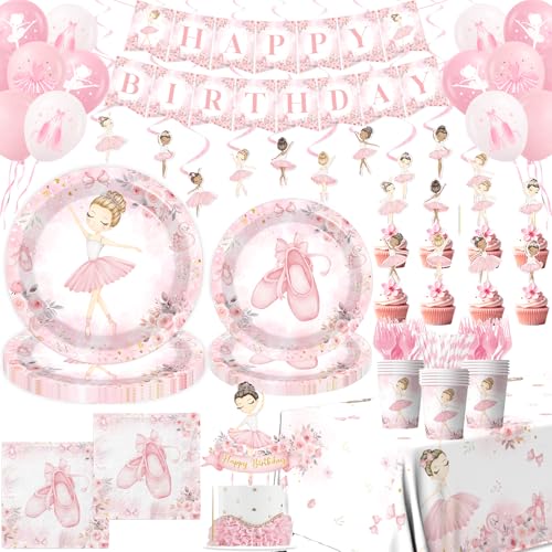 Ballerina Birthday Party Decorations Ballerina Party Tableware Kit Dancing Girl Ballet Plates and Napkins for Girls Ballet Theme Birthday Party Supplies Serve 24