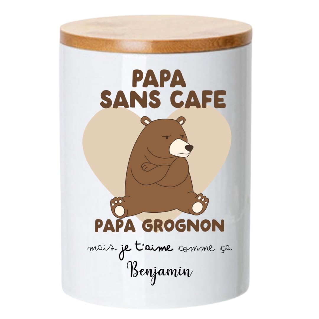 Pot à Café Papa Personnalisé avec Prénom | Cadeau Original Fête des Pères ou Anniversaire | Boîte de Rangement Céramique pour Capsules, Dosettes, Café | Fabriqué en France