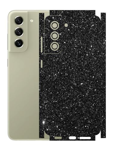 Image of AtOdds - Full Body Back Screen Guard Protector Film - 3D Textured Lamination Wrap Skin Sticker Compatible with Samsung Galaxy S21 FE | Scratchproof Matte Finish (Design - Black Glitter)