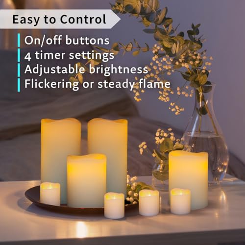 Image of FURORA LIGHTING White Real Wax LED Candles with Remote and Timer, 4 Pillar and 4 Votives Pack of 8, Flameless Flickering Candles for Home Decor, Battery Included