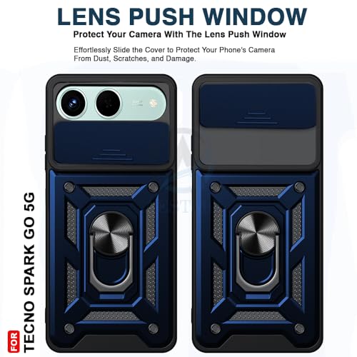 Image of AESTMO Tough Armor Tecno Spark GO 5G Bumper Back Case Cover | Ring Holder & Sliding Camera Shield Cover | 360 Degree Protection Back Case Cover for Tecno Spark GO 5G (Blue)