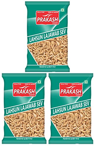 Prakash Namkeen Lahsun Lajawab Sev 750 Grams (250 G X 3 Packs) (Lahsun Sev)