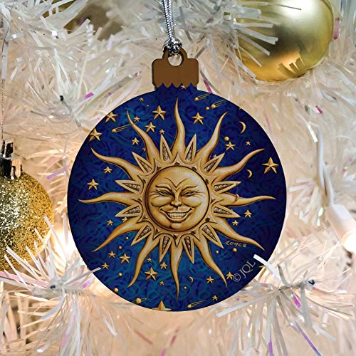 Celestial Suns Moon Shooting Stars Wood Christmas Tree Holiday Ornament #TOP4