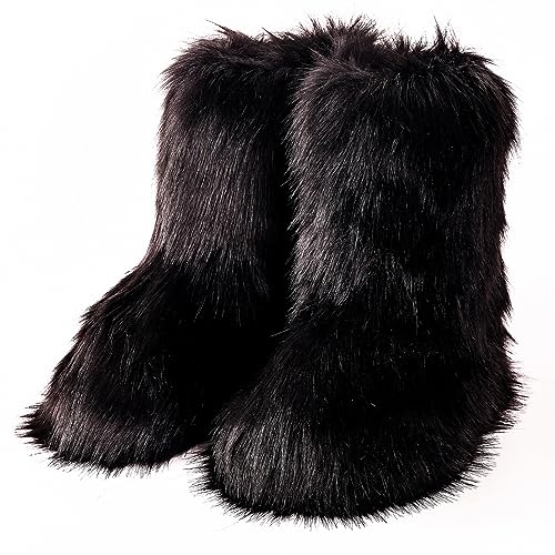 Image of Valpeak Snow Boots for Women 2024 Furry Boots Winter Knee High Flat Heel Fluffy Faux Fur Boots