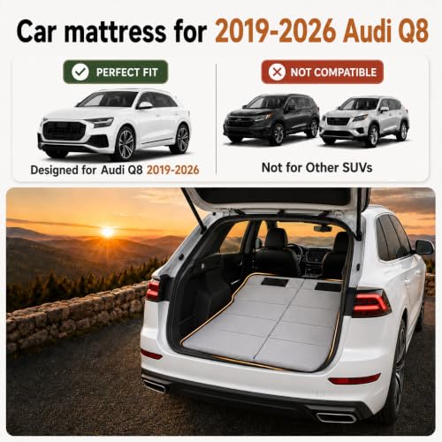 Image of Car Mattress for 2019-2026 Audi Q8, Upgraded Non-Inflatable Thickened Foam SUV Car Camping Mattress, Foldable Trunk Sleeping Pad Car Bed Mattress for Road Trips Camping Travel