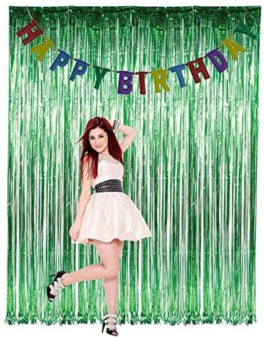BEISHIDA 2 Pack Foil Fringe Curtains Green Photo Backdrop Streamer Curtain Tinsel Metallic Curtains Photo Props Background for Christmas Wedding Bridal Shower Birthday Party Decor(3.28 ft x 6.56 ft)