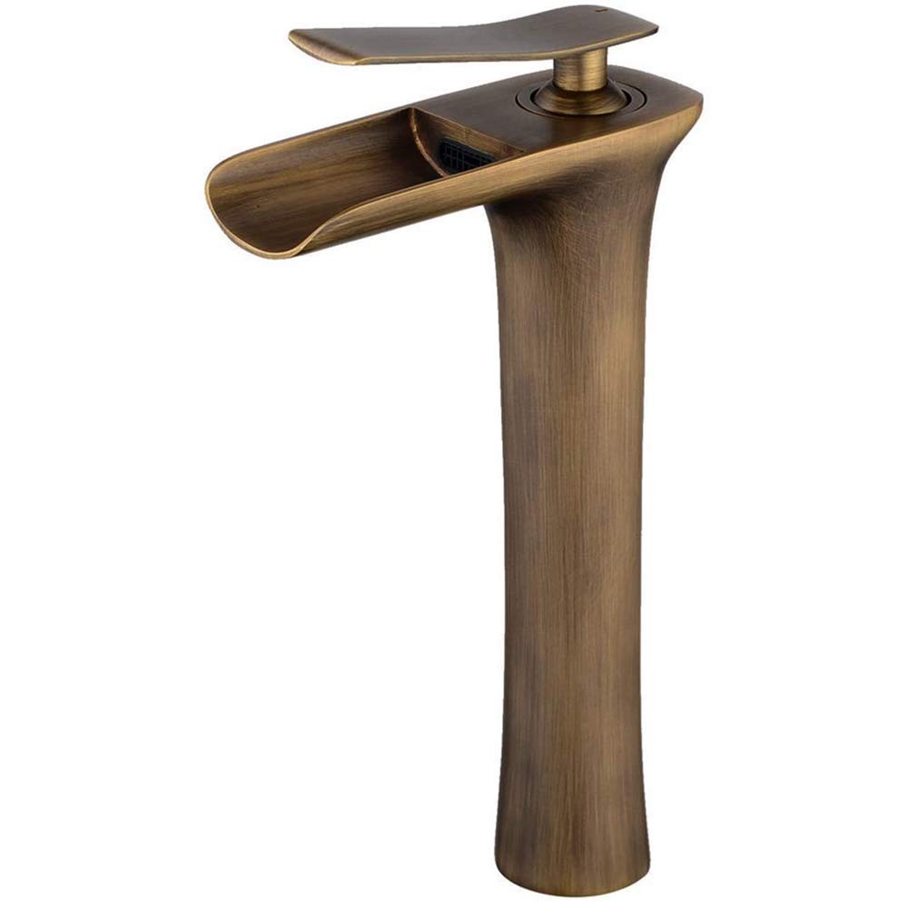 SBCGFY Tall Basin Mixer Tap For Bathroom, Black Waterfall Basin Tap, Brass Countertop Waterfall Basin Taps, One Hole Bathroom Taps Mixer Wash Sink Faucet