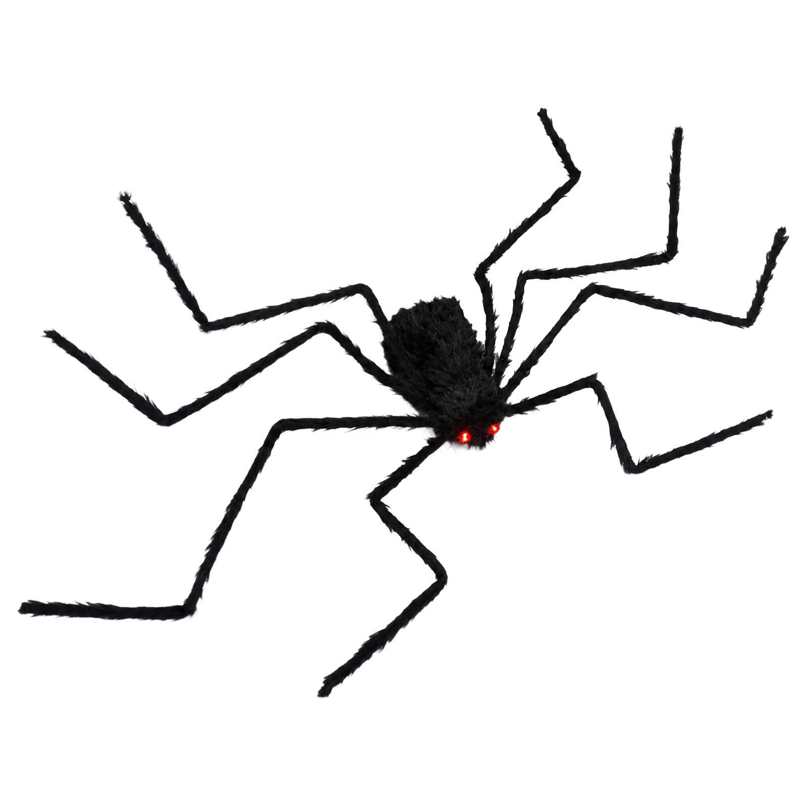 Halloween-Spinne Dekoration Schwarz mit Roten Augen 150 cm，Schwarz-2pcs | Gruselig & Realistisch, Innen- & Außenbereich, Biegbare Beine, Für Partys & Streiche, Überlebensgroß 80 cm hoch
