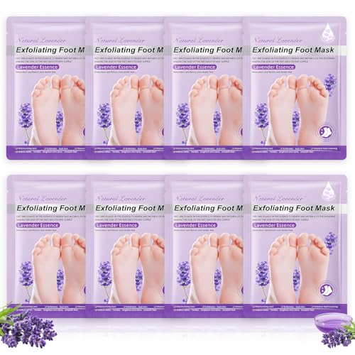 8 Pares Mascarilla Pies Exfoliante Lavanda, Máscara Pies Peeling, Calcetines para Callos, Mascarilla Hidratante para Pies, Reparar los talones agrietados