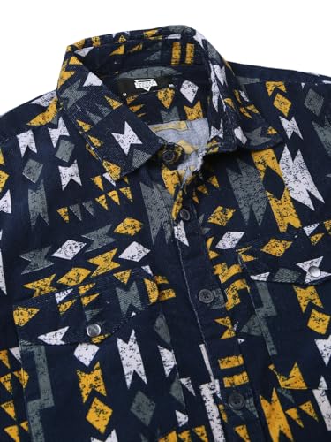 Image of Thomas Scott Men Slim Fit Pure Cotton Corduroy Floral Printed Semi-Formal Shirt