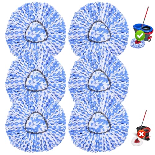 Spin Mop Replacement Heads Compatible with O Cedar RinseClean 2 Tank System, 6 Pack Mop Refills Microfiber Mop Replace Heads, Deep Cleaning for All Flooring, Machine Washable and Easy to Install