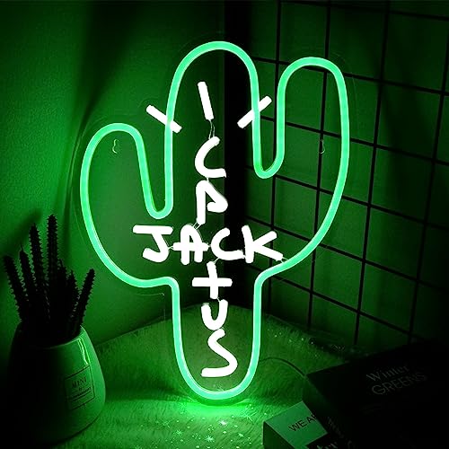 Cactus Jack LED Neon Sign - Decor Dimmable Green Jack Cactus Neon Light Up Wall Art for Bedroom Festival Decoration 15.7
