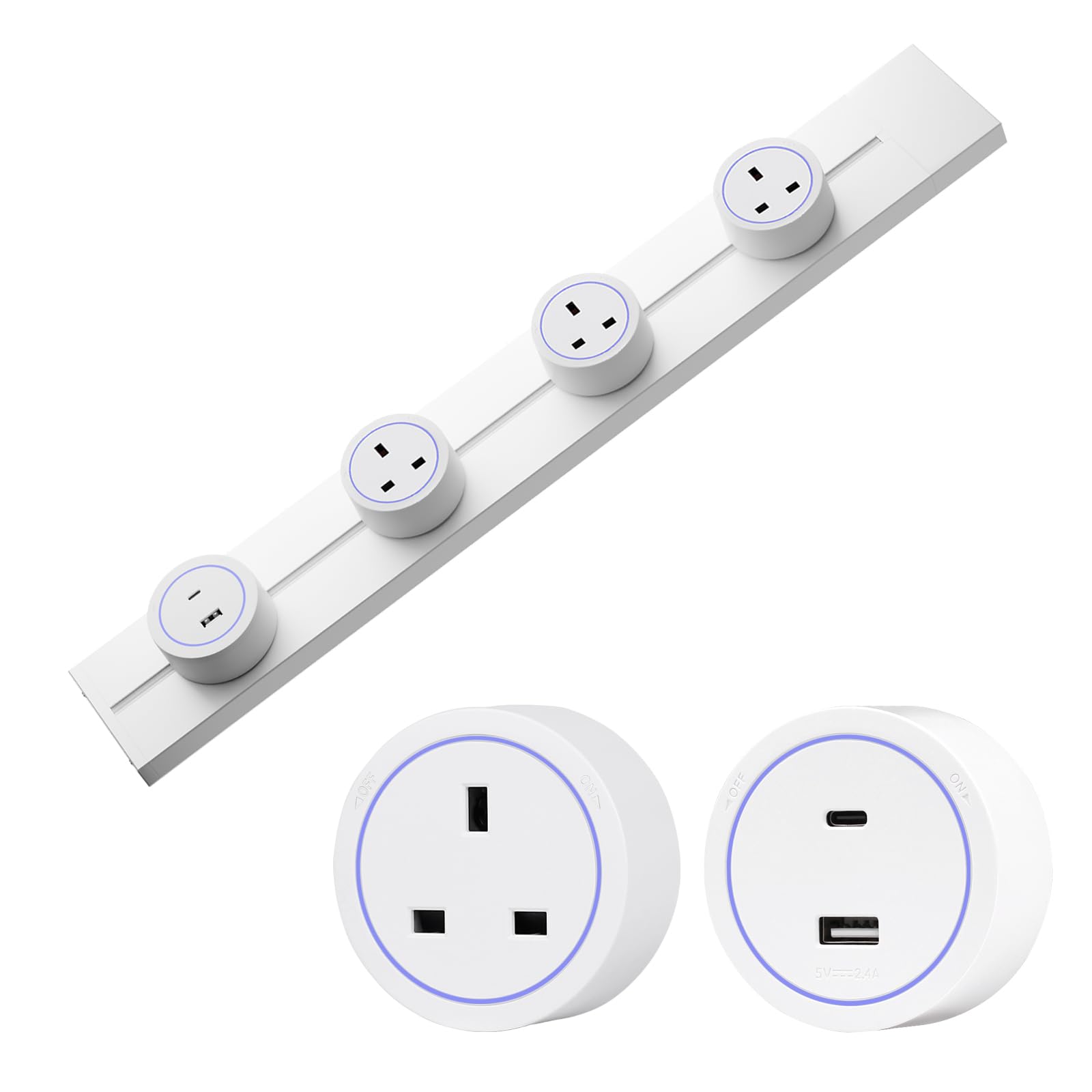 CNBINGO Presa elettrica da parete, 60 cm, per cucina, ufficio, casa, bianco | Presa per pista per montaggio a parete, capacità 8000W, lega di alluminio, presa standard UK, presa elettrica con porta USB