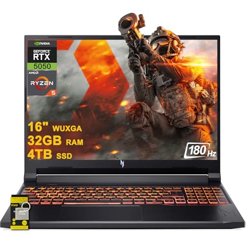 Image of Acer Nitro V 16 AI Gaming Laptop 16 inch WUXGA IPS 180Hz AMD Zen 4 Hexa-core Ryzen 5 240 32GB RAM 4TB SSD GeForce RTX 5050 (Up to 421 AI Tops) Backlit Win11 w /ICP Hub
