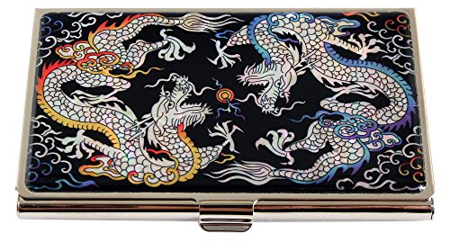2024 Chinese Lunar New Year Zodiac Blue Dragon Mother of Pearl Design RFID Blocking Protection Business Card Case, Credit Card Holder, Metal Name Card Case Slim Purse Pocket Cash Money Wallet2